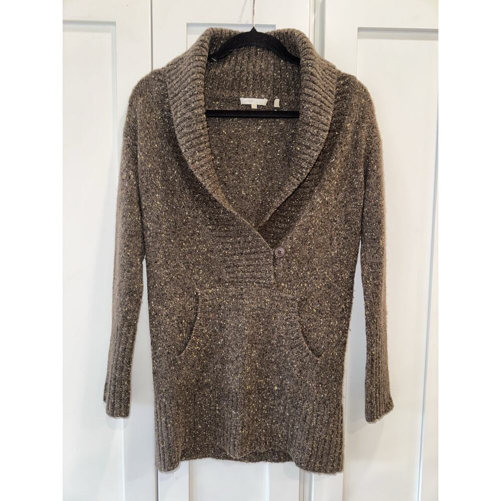 Vince Brown Tweed 100% Cashmere Shawl Pullover Long Sweater w/ Pocket Sz XS
